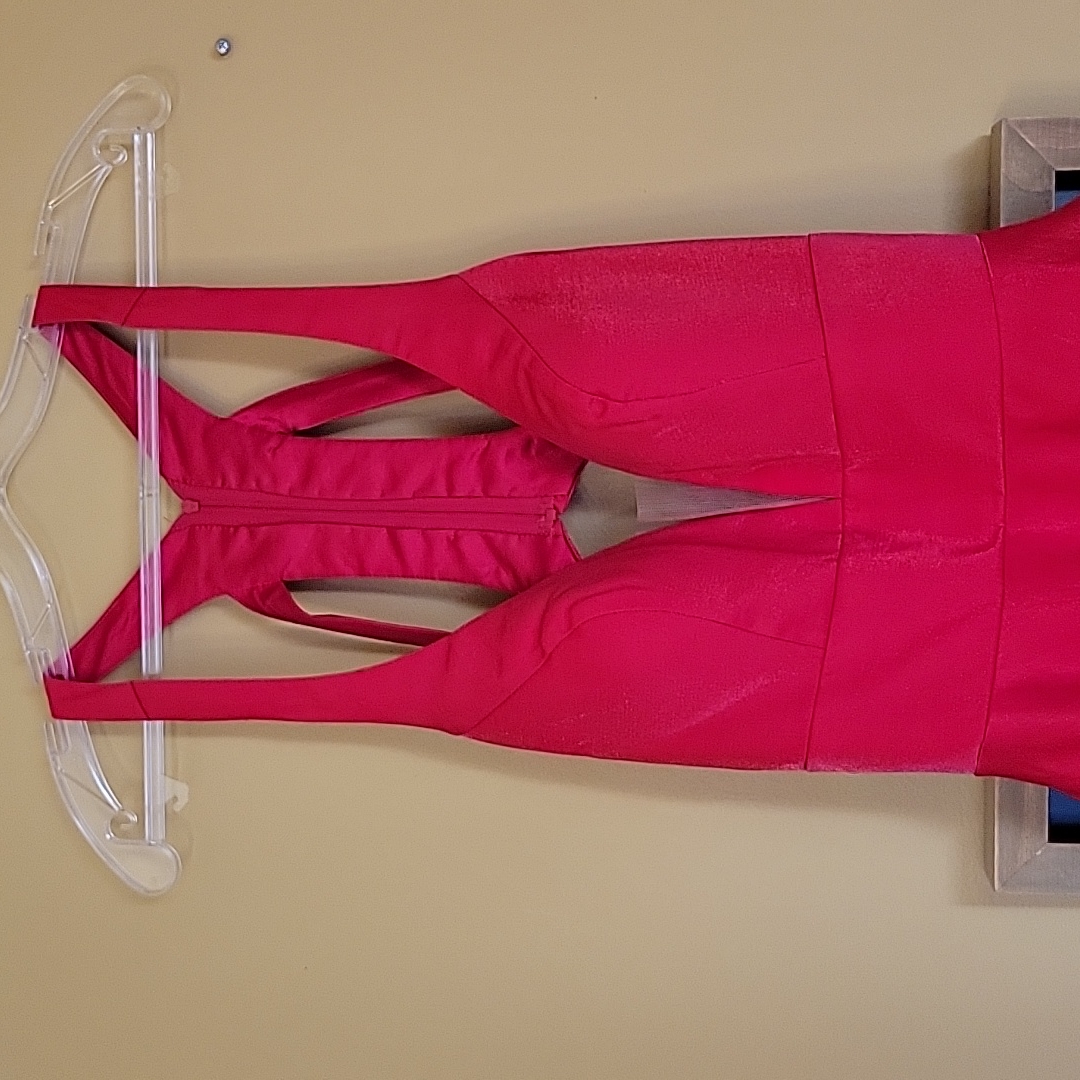 The Secret Dress Prom Dress Satiny Red Shimmer Metallic Finish Euc Mesh Detail